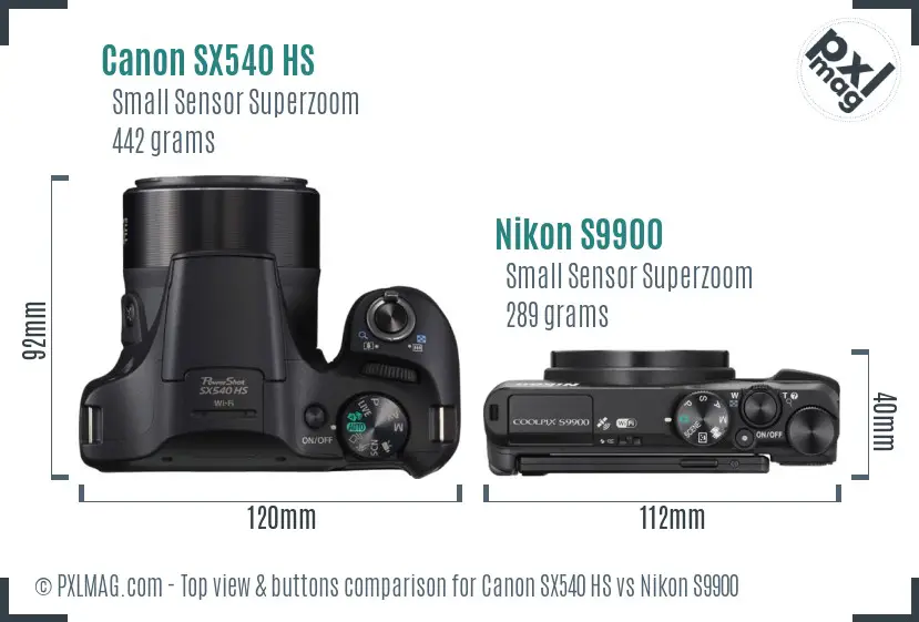 Canon SX540 HS vs Nikon S9900 top view buttons comparison