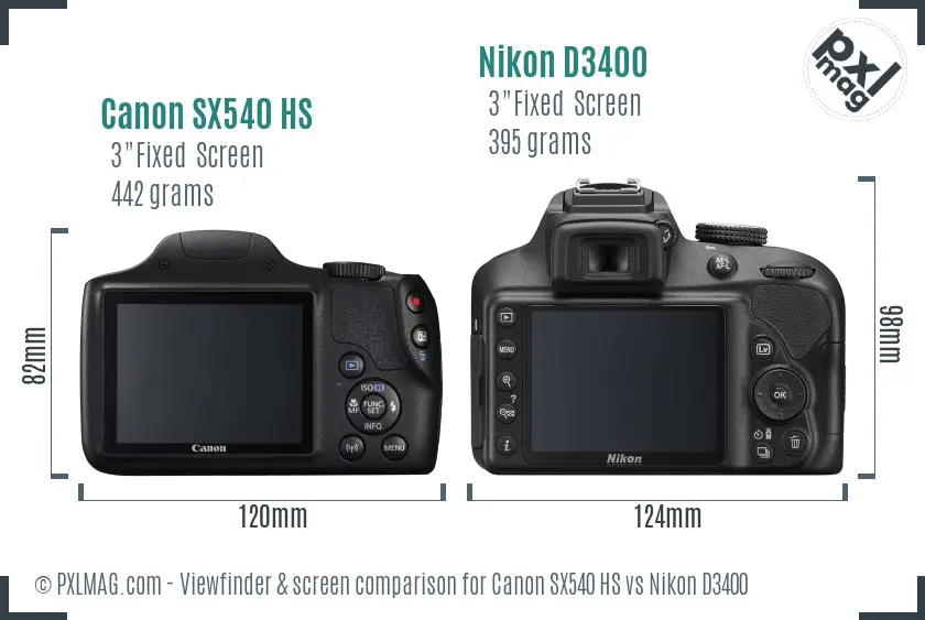 Canon SX540 HS vs Nikon D3400 Screen and Viewfinder comparison Canon SX540 HS vs Nikon D3400 Screen and Viewfinder comparison