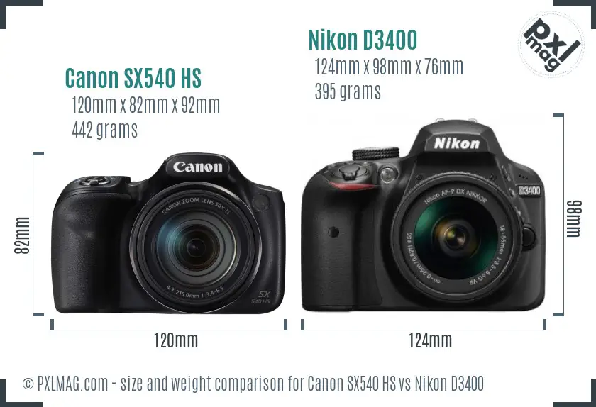 Canon SX540 HS vs Nikon D3400 size comparison Canon SX540 HS vs Nikon D3400 size comparison