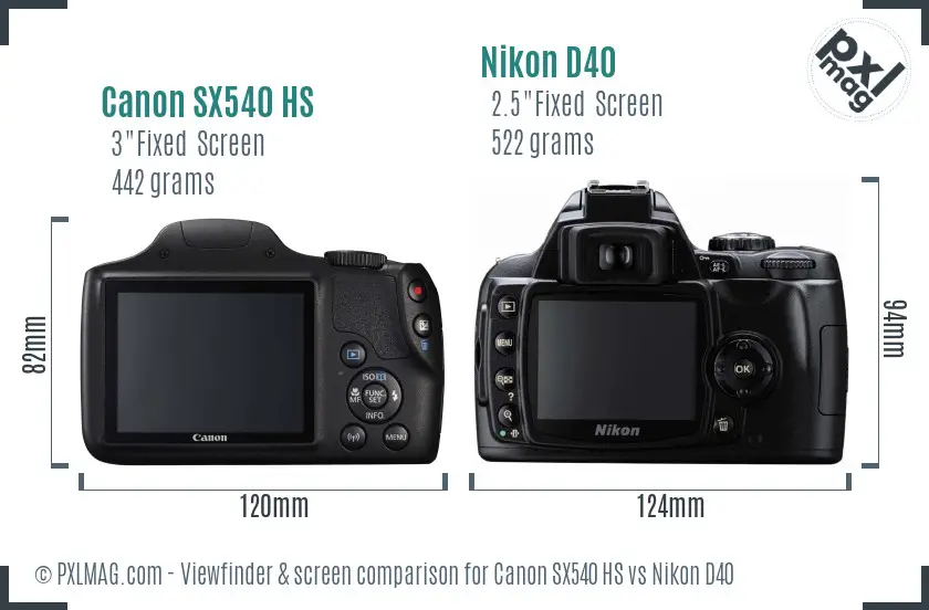 Canon SX540 HS vs Nikon D40 Screen and Viewfinder comparison