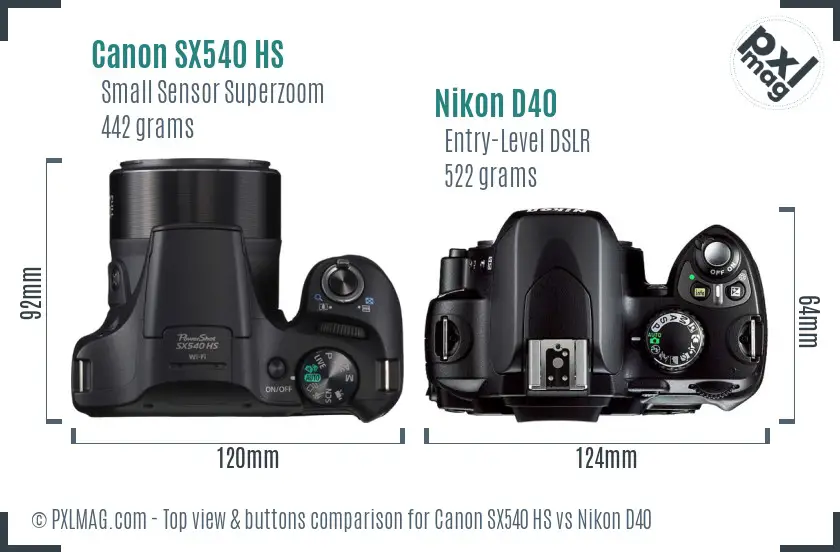 Canon SX540 HS vs Nikon D40 top view buttons comparison