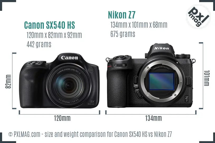 Canon SX540 HS vs Nikon Z7 size comparison