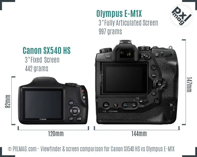 Canon SX540 HS vs Olympus E-M1X Screen and Viewfinder comparison