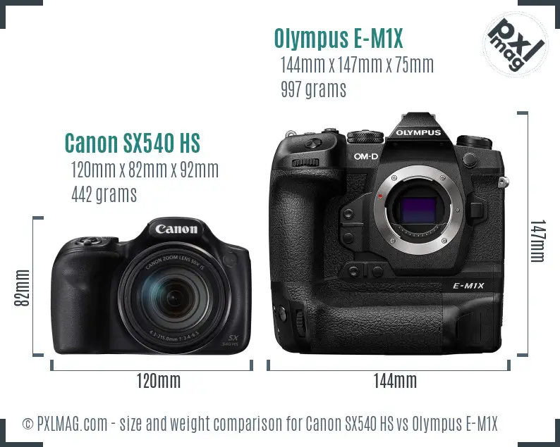 Canon SX540 HS vs Olympus E-M1X size comparison