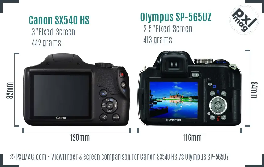 Canon SX540 HS vs Olympus SP-565UZ Screen and Viewfinder comparison