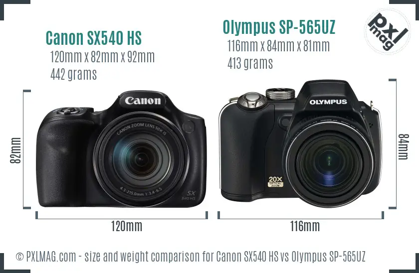 Canon SX540 HS vs Olympus SP-565UZ size comparison
