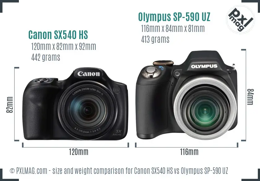 Canon SX540 HS vs Olympus SP-590 UZ size comparison Canon SX540 HS vs Olympus SP-590 UZ size comparison