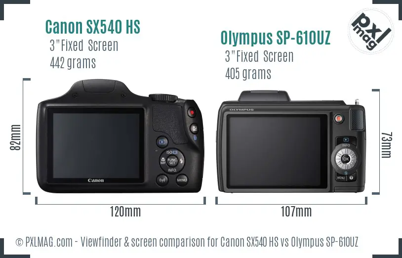 Canon SX540 HS vs Olympus SP-610UZ Screen and Viewfinder comparison