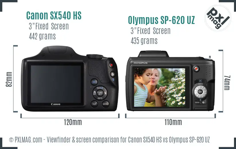 Canon SX540 HS vs Olympus SP-620 UZ Screen and Viewfinder comparison