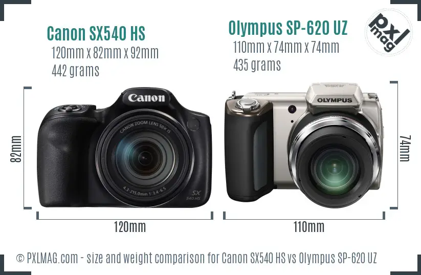 Canon SX540 HS vs Olympus SP-620 UZ size comparison