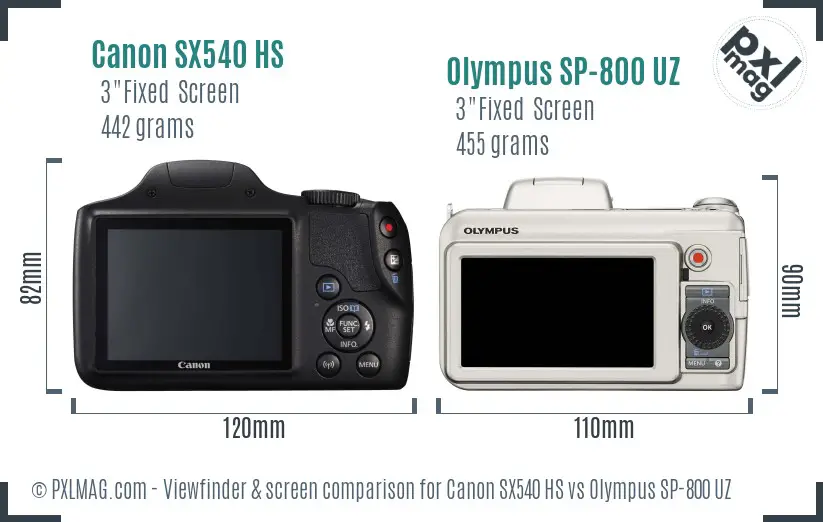 Canon SX540 HS vs Olympus SP-800 UZ Screen and Viewfinder comparison Canon SX540 HS vs Olympus SP-800 UZ Screen and Viewfinder comparison