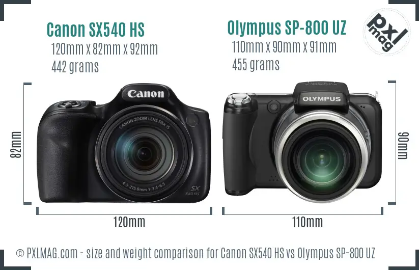 Canon SX540 HS vs Olympus SP-800 UZ size comparison Canon SX540 HS vs Olympus SP-800 UZ size comparison