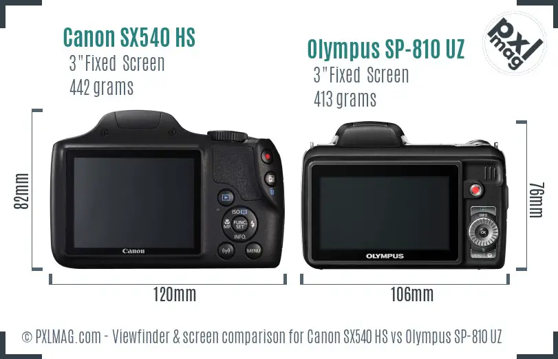 Canon SX540 HS vs Olympus SP-810 UZ Screen and Viewfinder comparison Canon SX540 HS vs Olympus SP-810 UZ Screen and Viewfinder comparison