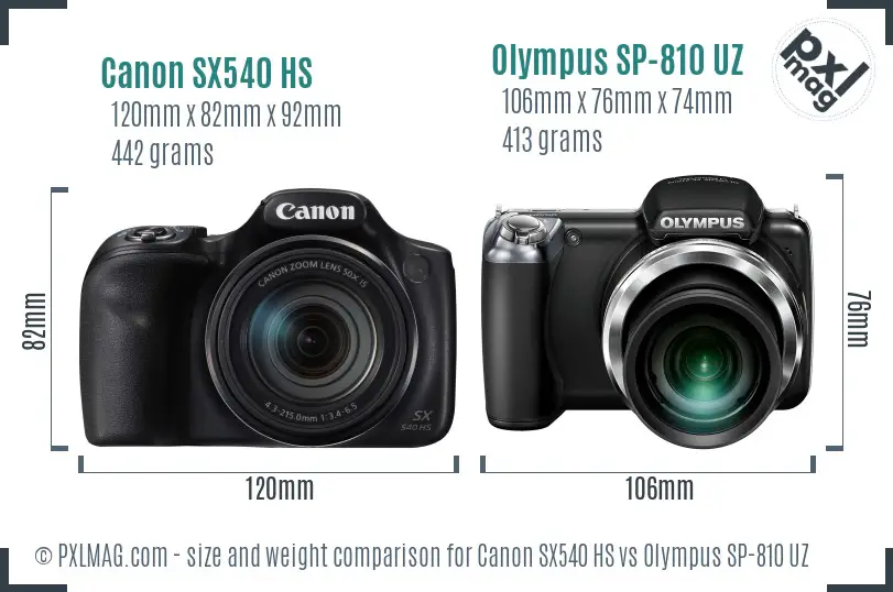 Canon SX540 HS vs Olympus SP-810 UZ size comparison Canon SX540 HS vs Olympus SP-810 UZ size comparison