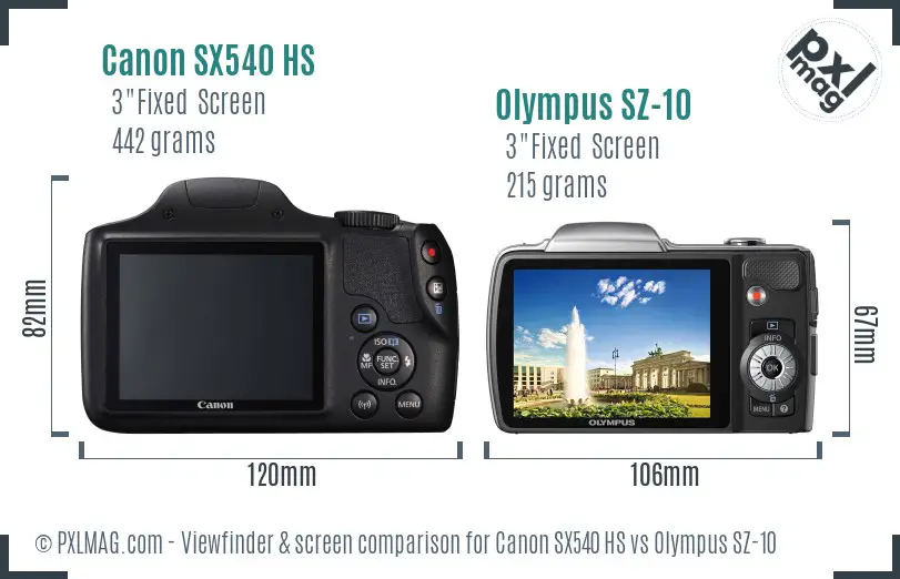 Canon SX540 HS vs Olympus SZ-10 Screen and Viewfinder comparison