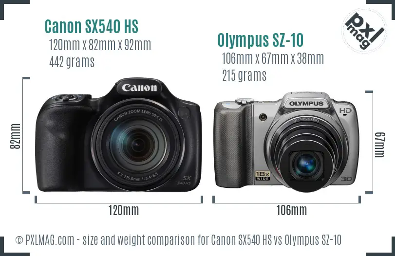 Canon SX540 HS vs Olympus SZ-10 size comparison