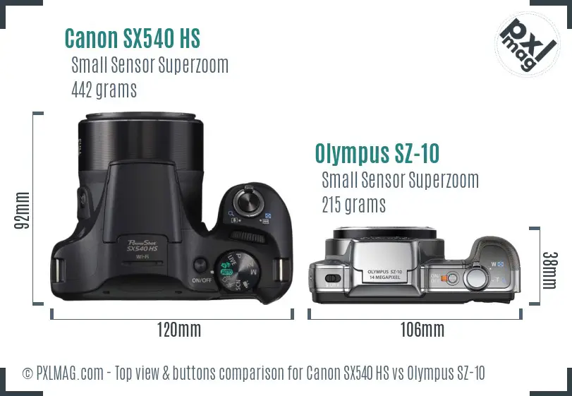 Canon SX540 HS vs Olympus SZ-10 top view buttons comparison