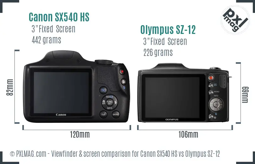 Canon SX540 HS vs Olympus SZ-12 Screen and Viewfinder comparison