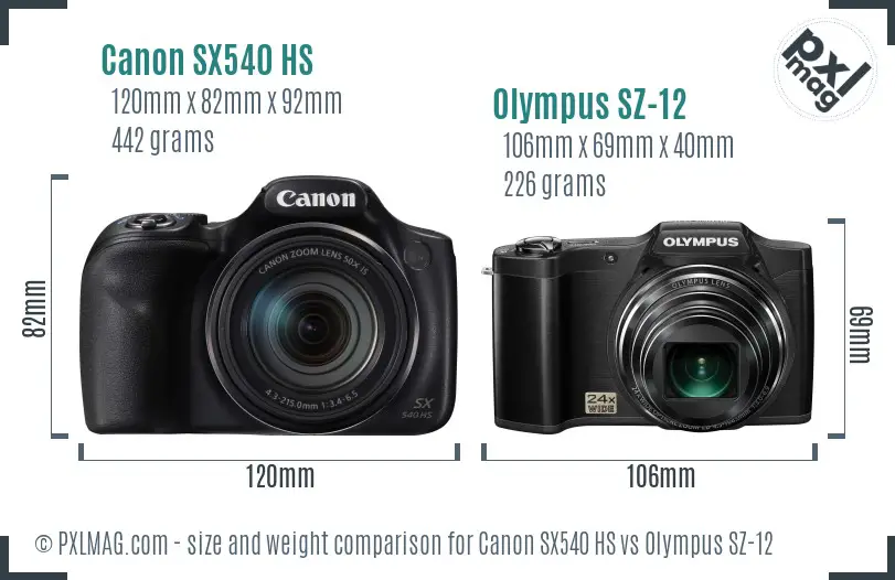 Canon SX540 HS vs Olympus SZ-12 size comparison