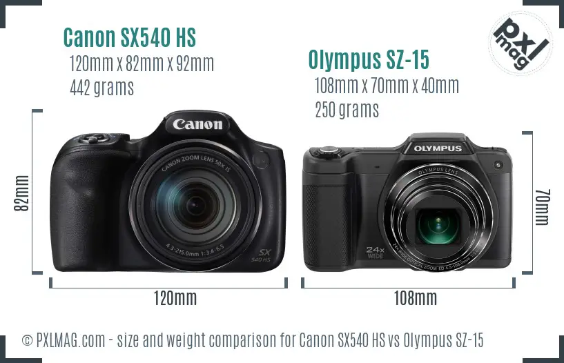 Canon SX540 HS vs Olympus SZ-15 size comparison Canon SX540 HS vs Olympus SZ-15 size comparison
