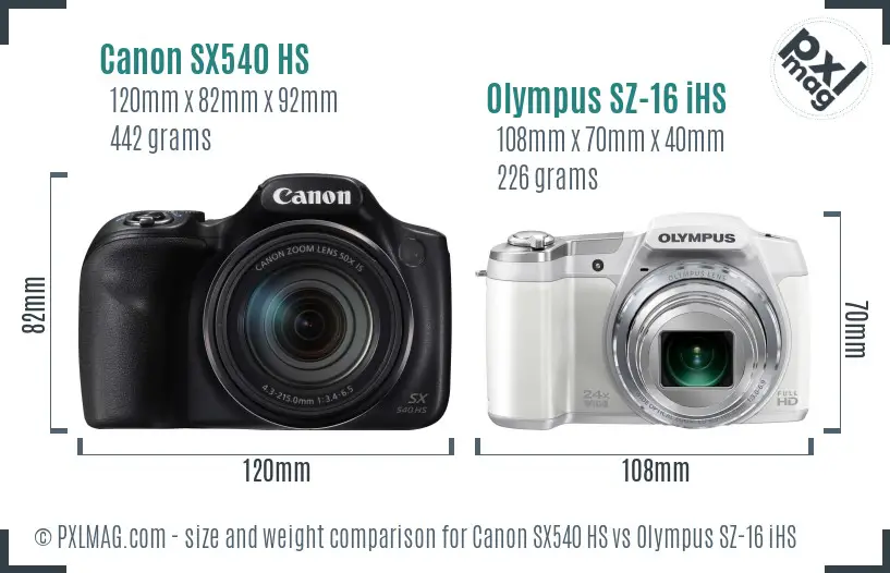 Canon SX540 HS vs Olympus SZ-16 iHS size comparison Canon SX540 HS vs Olympus SZ-16 iHS size comparison