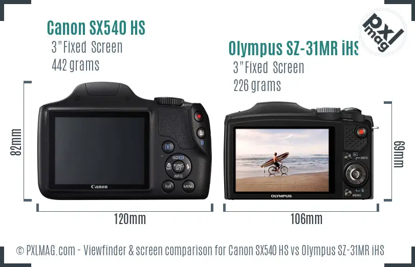 Canon SX540 HS vs Olympus SZ-31MR iHS Screen and Viewfinder comparison