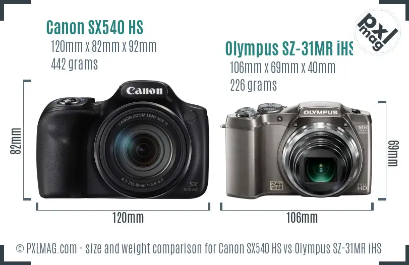 Canon SX540 HS vs Olympus SZ-31MR iHS size comparison