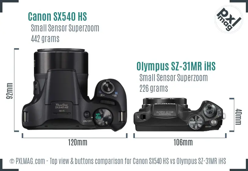 Canon SX540 HS vs Olympus SZ-31MR iHS top view buttons comparison