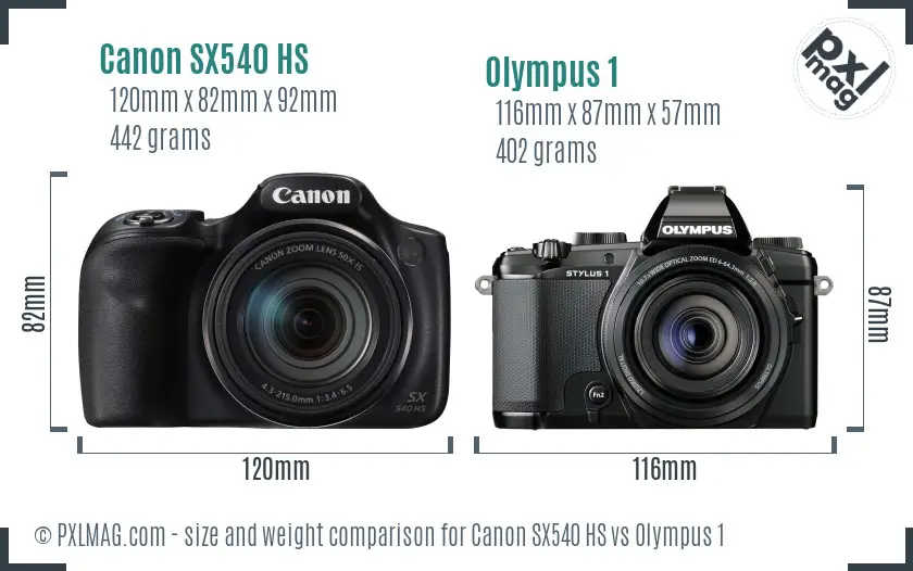 Canon SX540 HS vs Olympus 1 size comparison
