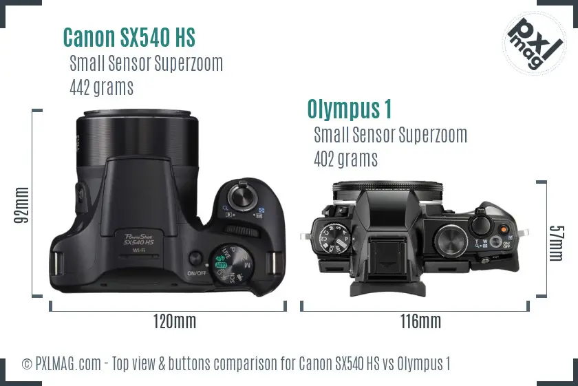 Canon SX540 HS vs Olympus 1 top view buttons comparison