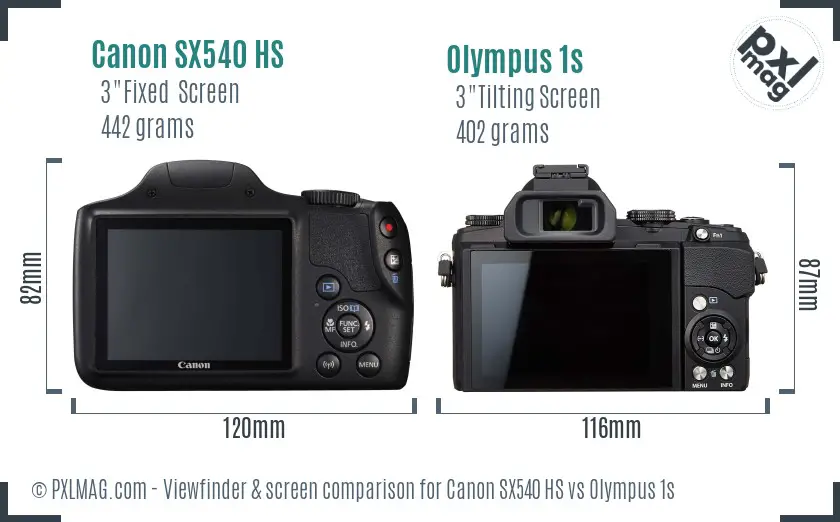 Canon SX540 HS vs Olympus 1s Screen and Viewfinder comparison