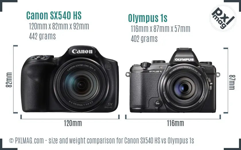 Canon SX540 HS vs Olympus 1s size comparison