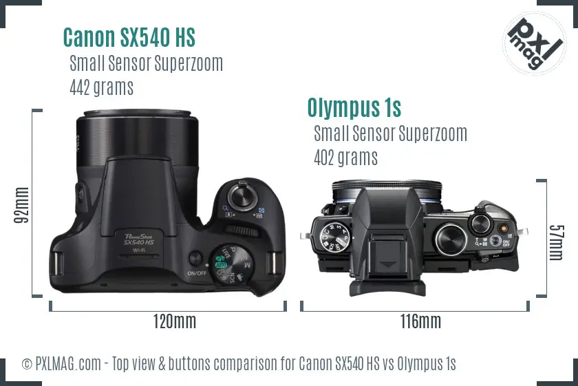 Canon SX540 HS vs Olympus 1s top view buttons comparison