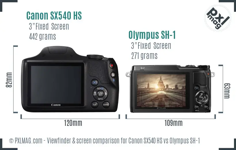 Canon SX540 HS vs Olympus SH-1 Screen and Viewfinder comparison