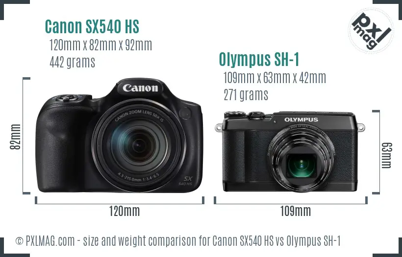 Canon SX540 HS vs Olympus SH-1 size comparison