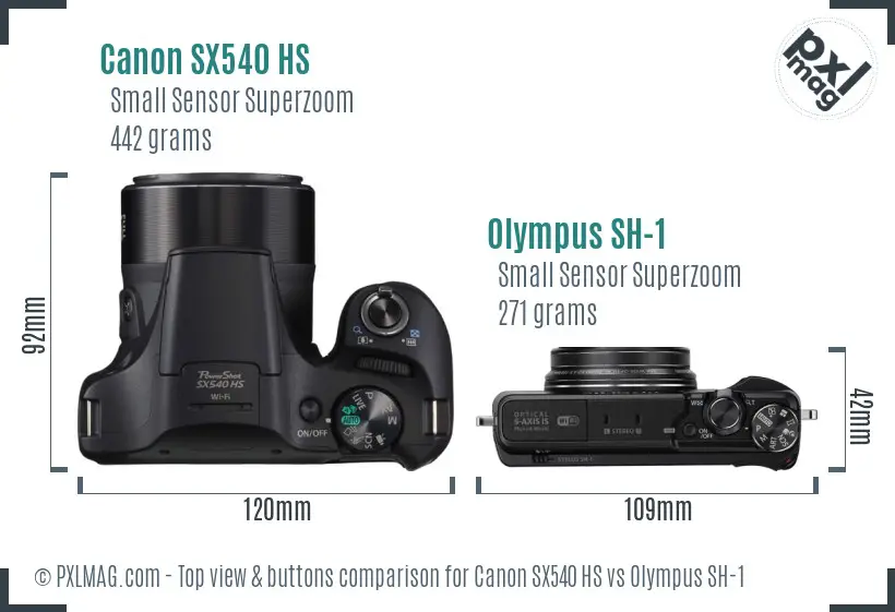 Canon SX540 HS vs Olympus SH-1 top view buttons comparison