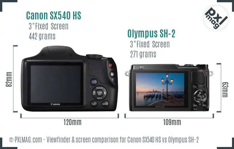 Canon SX540 HS vs Olympus SH-2 Screen and Viewfinder comparison