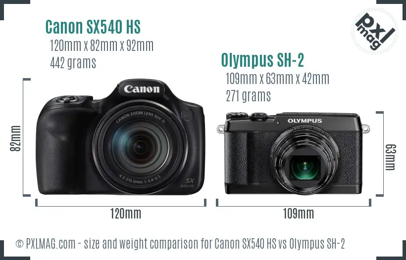 Canon SX540 HS vs Olympus SH-2 size comparison