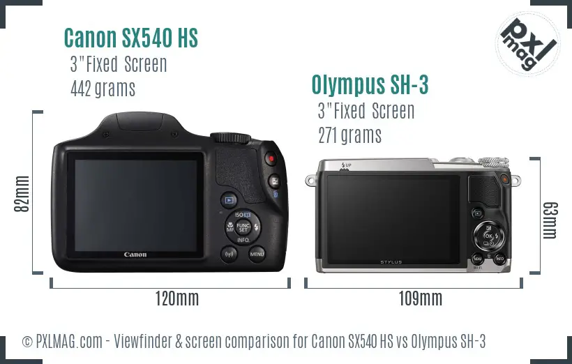 Canon SX540 HS vs Olympus SH-3 Screen and Viewfinder comparison