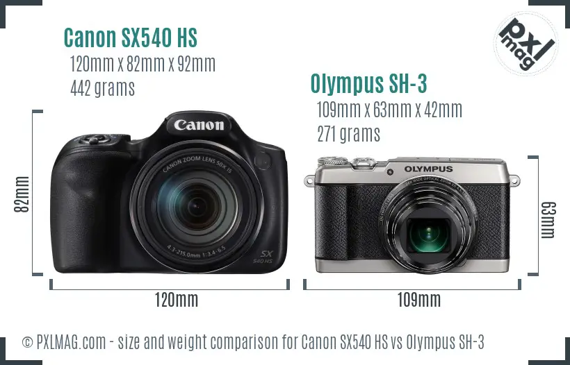 Canon SX540 HS vs Olympus SH-3 size comparison