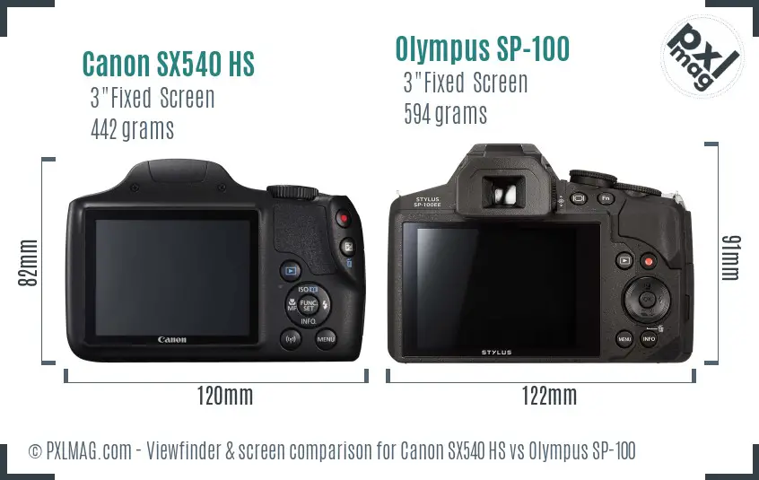 Canon SX540 HS vs Olympus SP-100 Screen and Viewfinder comparison