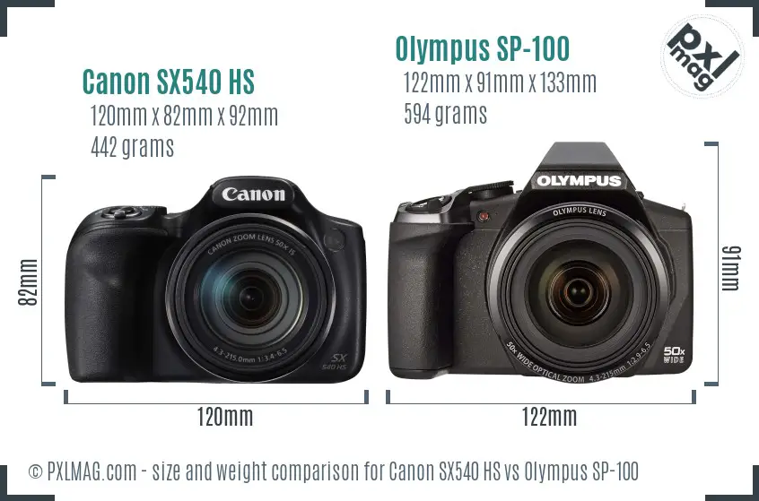 Canon SX540 HS vs Olympus SP-100 size comparison