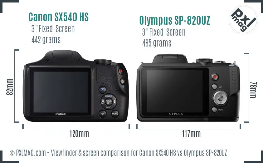 Canon SX540 HS vs Olympus SP-820UZ Screen and Viewfinder comparison