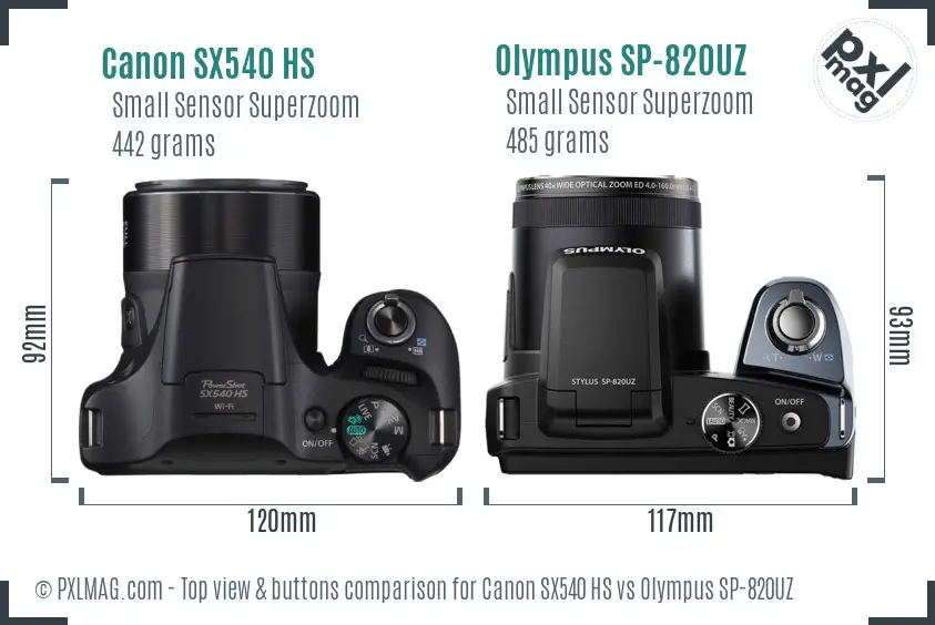 Canon SX540 HS vs Olympus SP-820UZ top view buttons comparison