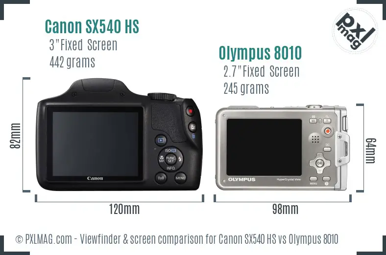 Canon SX540 HS vs Olympus 8010 Screen and Viewfinder comparison