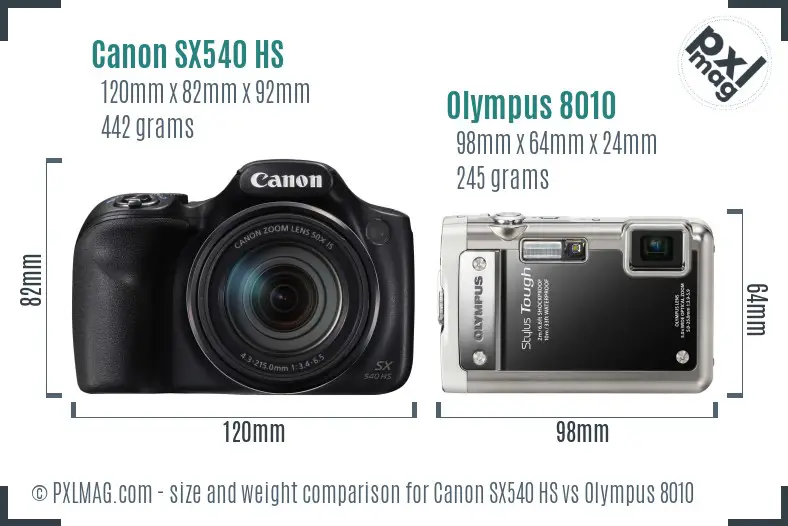 Canon SX540 HS vs Olympus 8010 size comparison