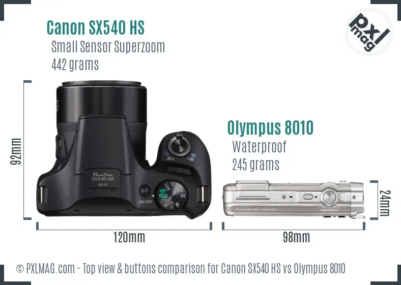 Canon SX540 HS vs Olympus 8010 top view buttons comparison