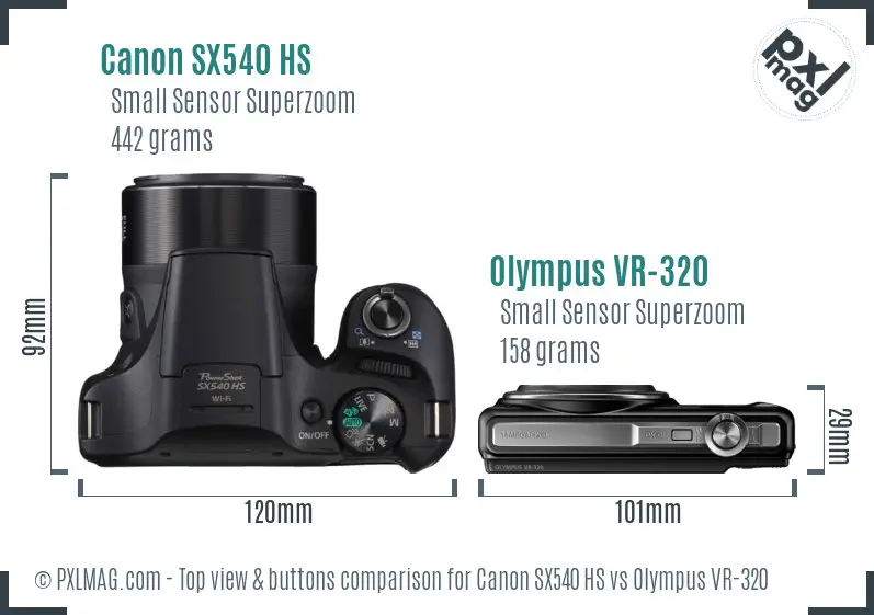 Canon SX540 HS vs Olympus VR-320 top view buttons comparison