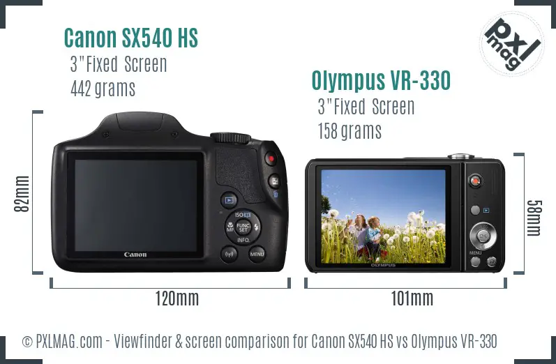 Canon SX540 HS vs Olympus VR-330 Screen and Viewfinder comparison