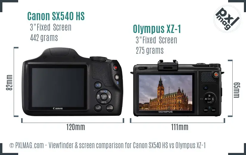Canon SX540 HS vs Olympus XZ-1 Screen and Viewfinder comparison